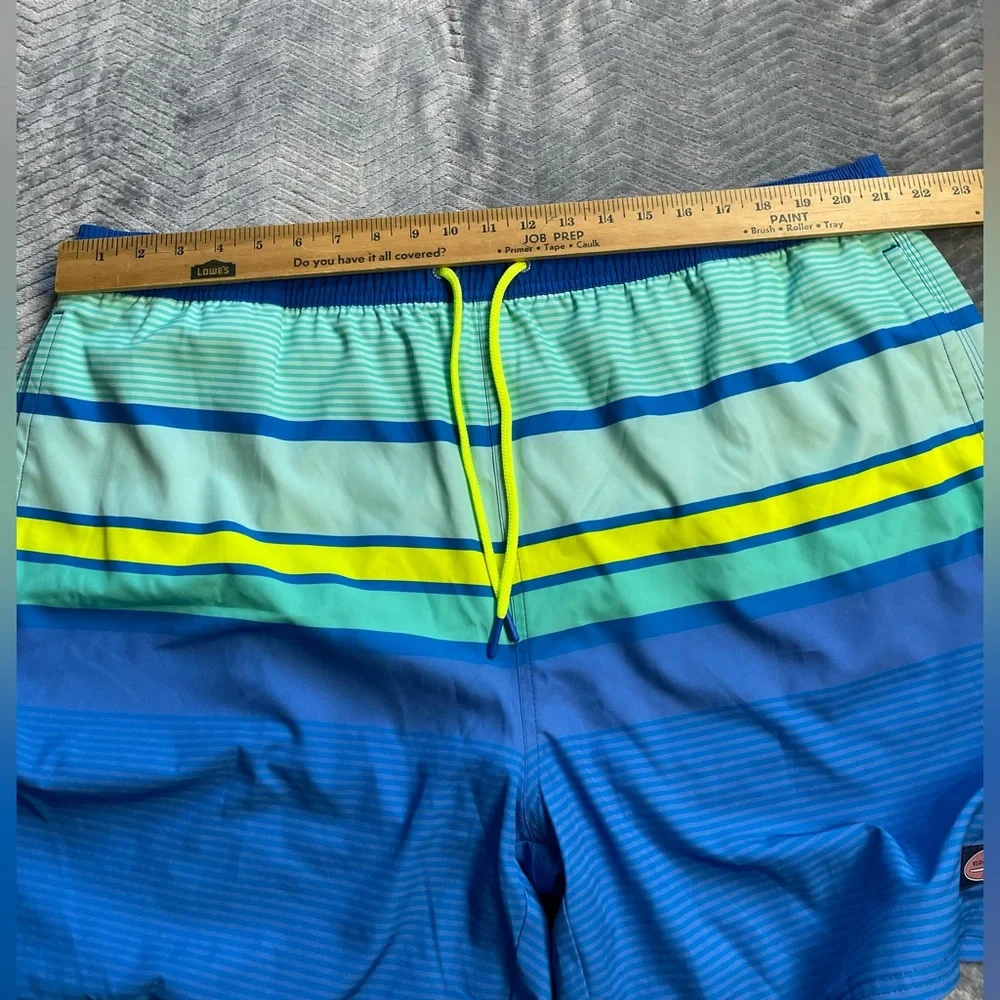 Vineyard Vines Printed Stripe Chappy Swim Trunks Blue Green Yellow 2XL
